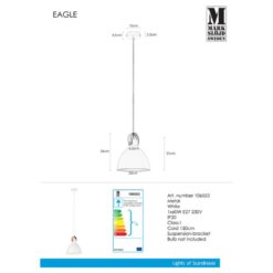 Markslöjd eagle pendel 1l 22cm vit