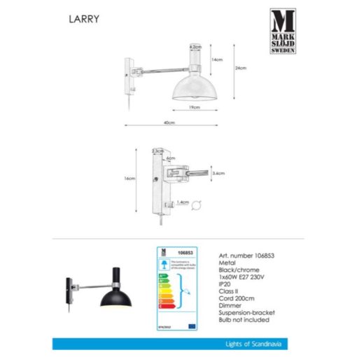 Markslöjd larry vägg svart krom